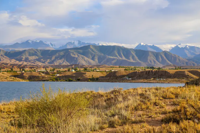 Issyk kul lake with mountains