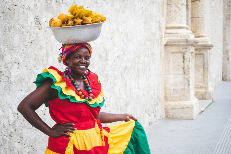 Traditional Palenquera Street Vendor in Cartagena de Indias, Col